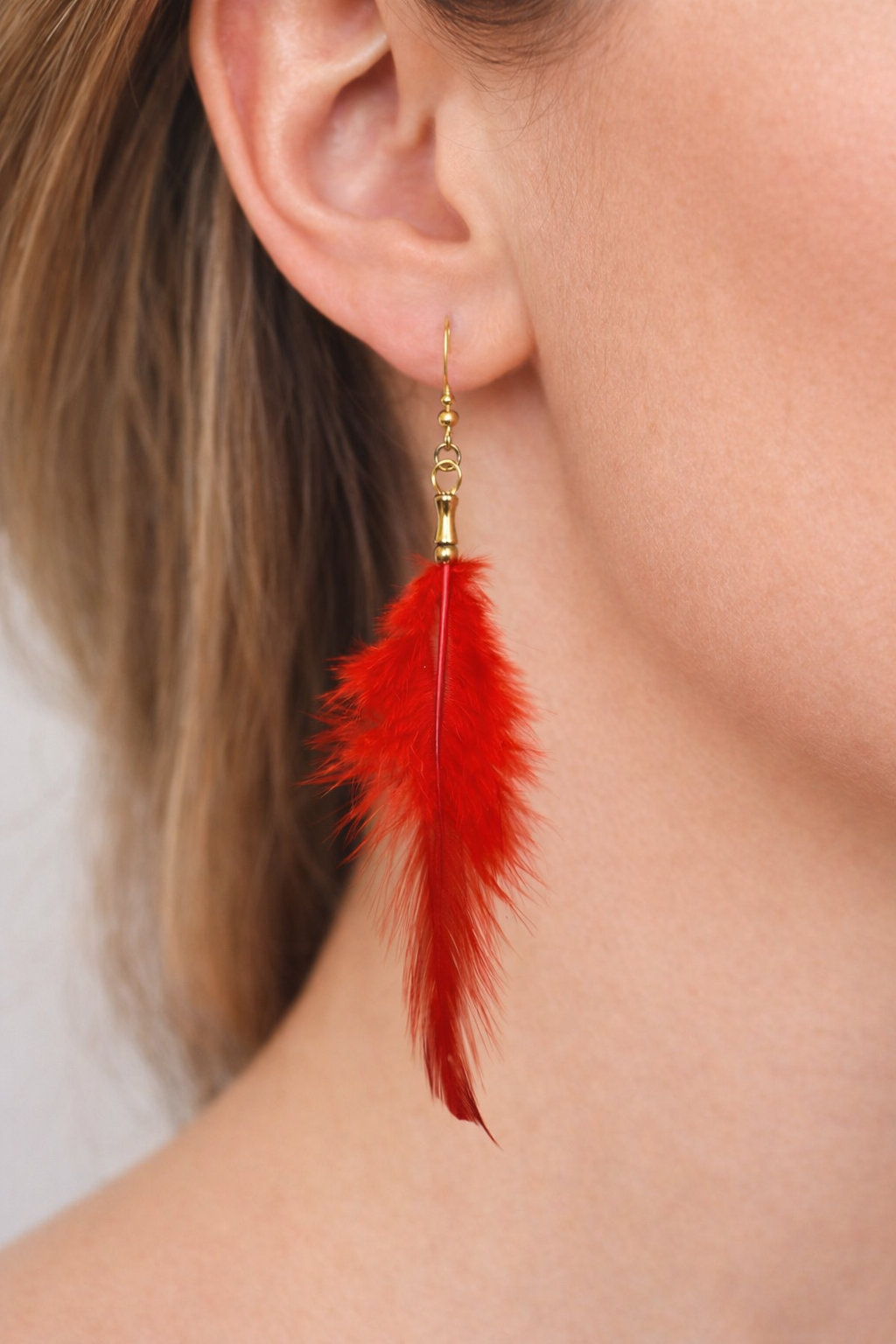 Red Boho Feather